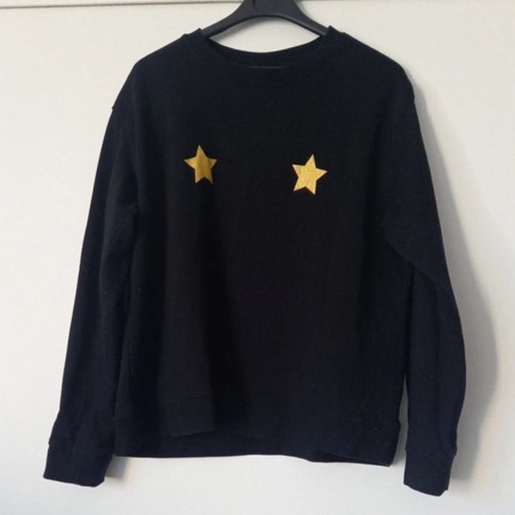 Monki Black Discontinued Cute Glittery Gold Stars Sweatshirt Jumper Top NWT XS-S - Picture 8 of 14